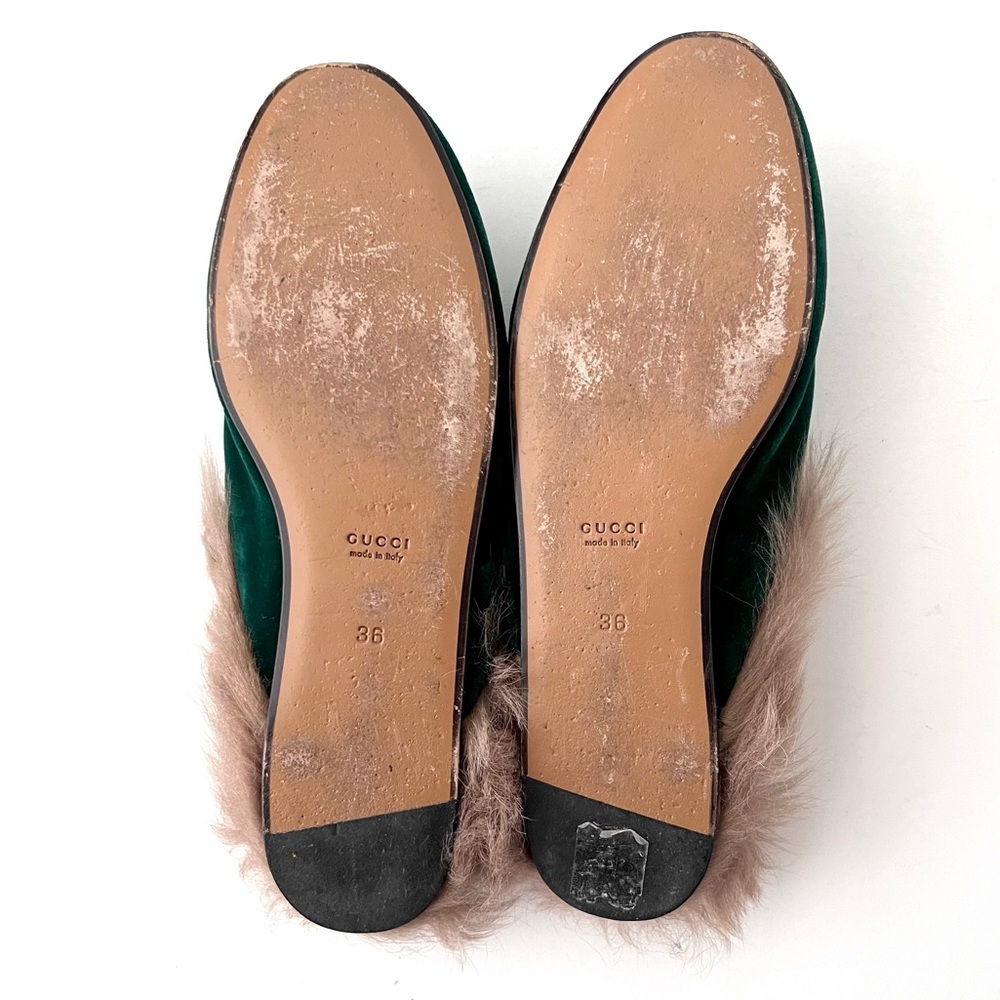 GUCCI | Princetown Fur Horsebit Green Emerald Velvet Velour Mule Slipper Flat - Picture 11 of 11